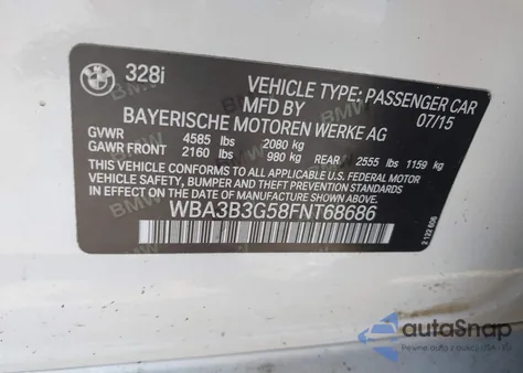 2015 BMW 328I xDrive from USA, damaged, VIN WBA3B3G58FNT68686